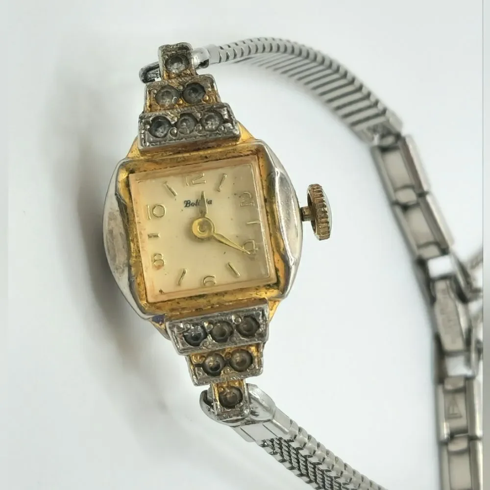 Vintage Bolivia gold silver rhinestone watch
